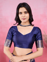 Thumbnail for Vedant Vastram Banarasi Silk Fashion Saree - Navy - Distacart