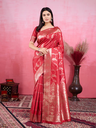 Vedant Vastram Banarasi Silk Fashion Saree - Red - Distacart