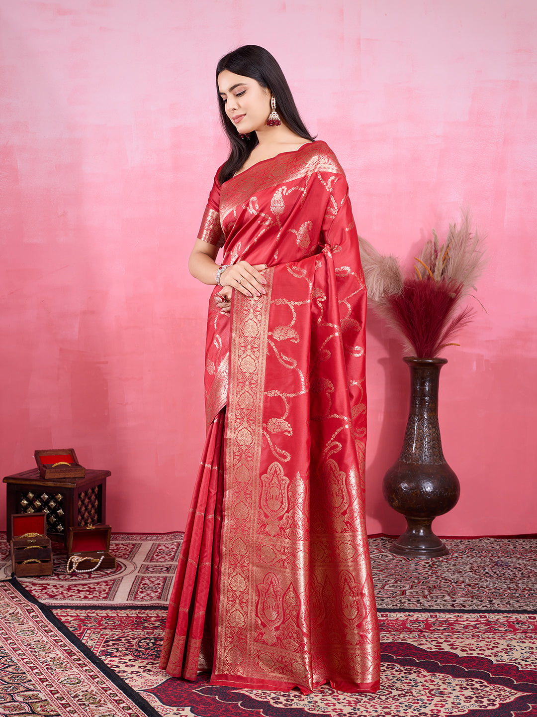 Vedant Vastram Banarasi Silk Fashion Saree - Red - Distacart