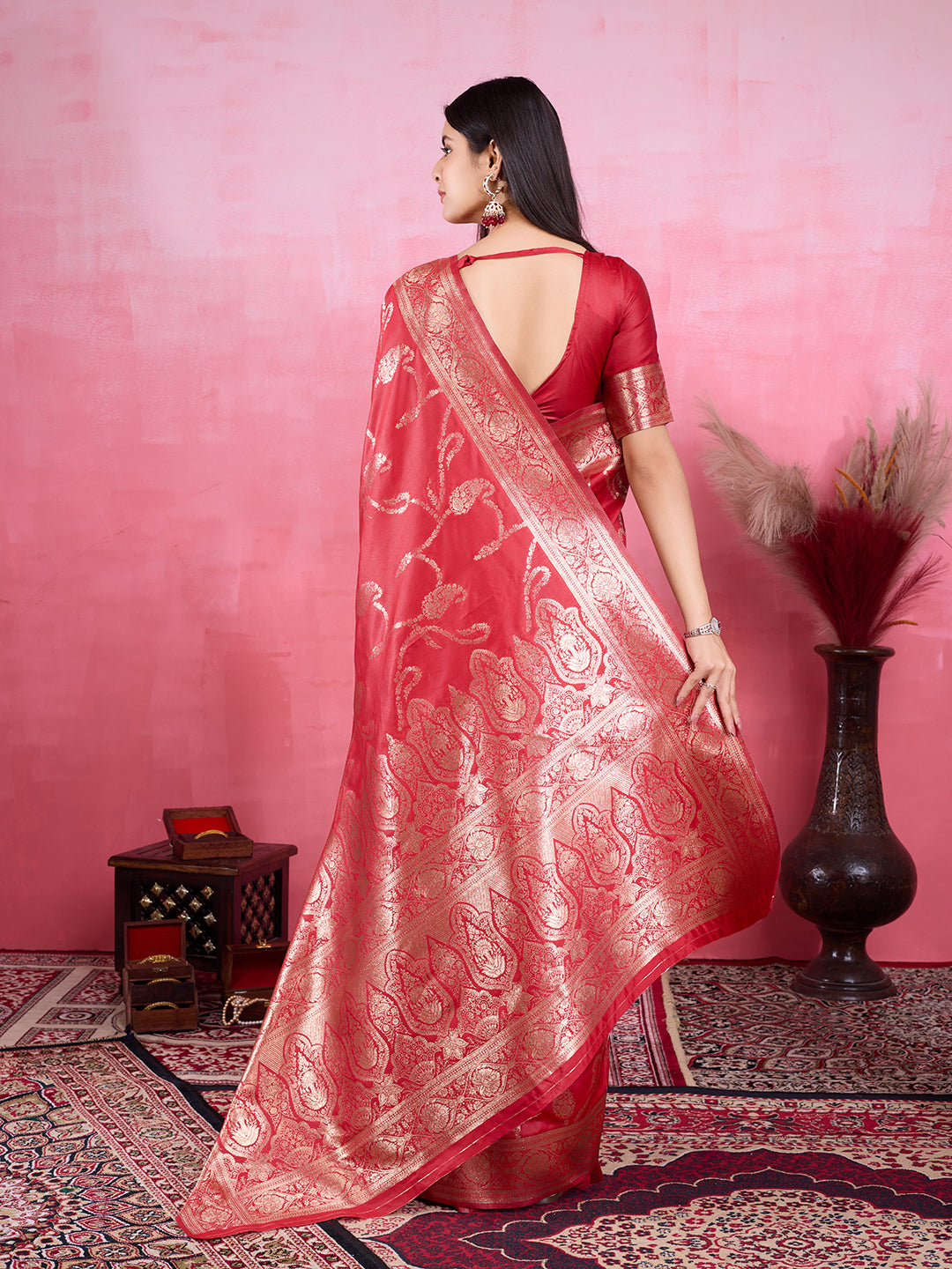 Vedant Vastram Banarasi Silk Fashion Saree - Red - Distacart