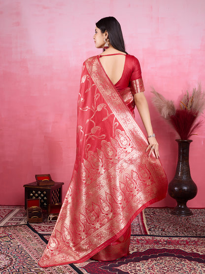 Vedant Vastram Banarasi Silk Fashion Saree - Red - Distacart