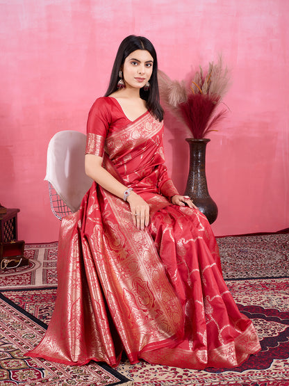 Vedant Vastram Banarasi Silk Fashion Saree - Red - Distacart