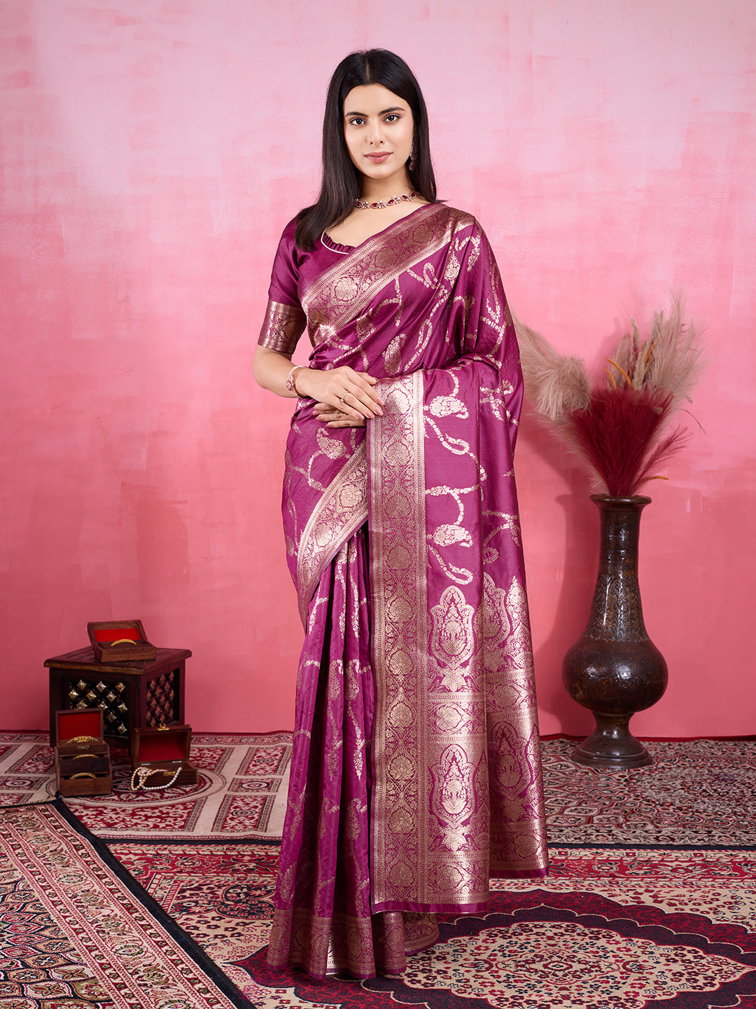 Vedant Vastram Banarasi Silk Fashion Saree - Wine - Distacart