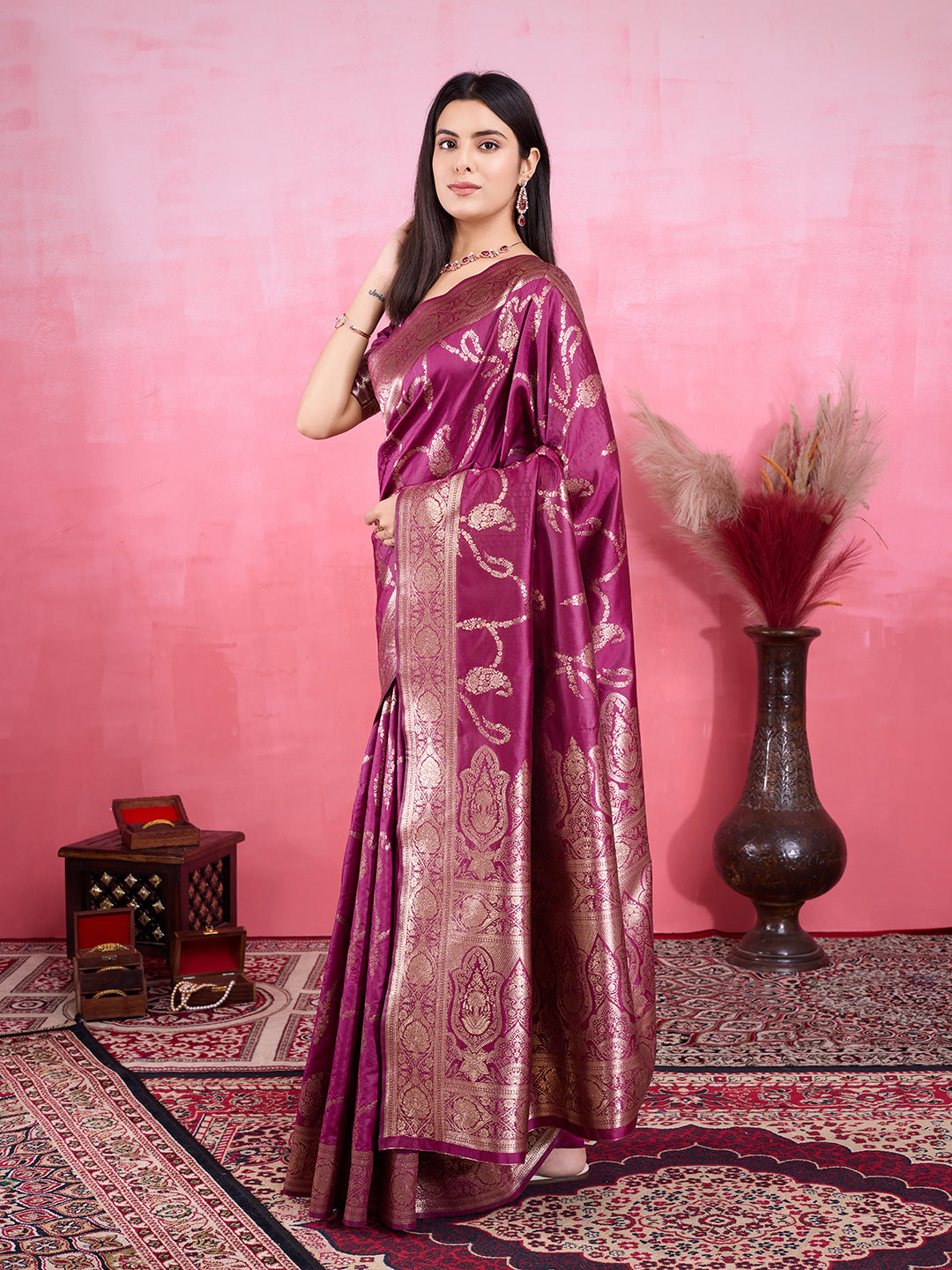 Vedant Vastram Banarasi Silk Fashion Saree - Wine - Distacart