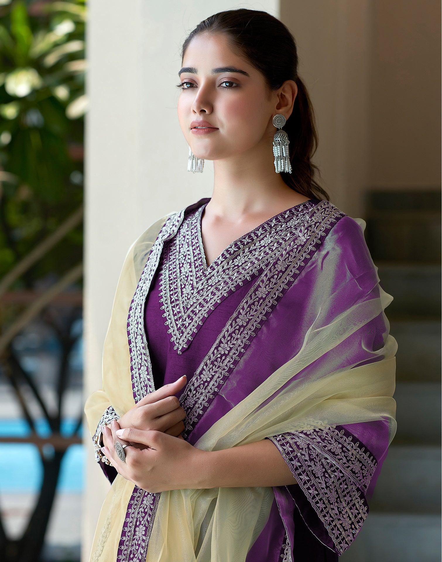 Yash Enterprise Purple Rayon Embroidery Party Wear Suit Set