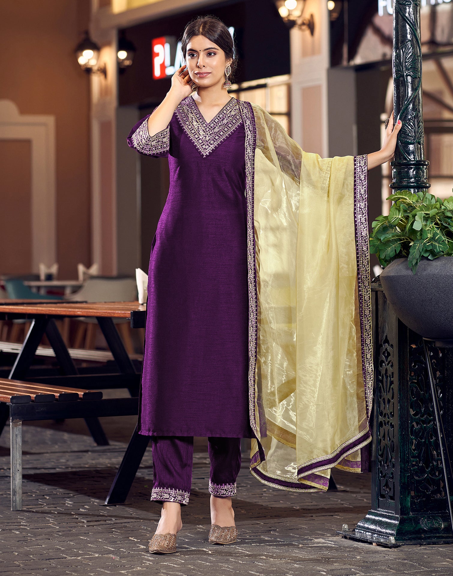 Yash Enterprise Purple Rayon Embroidery Party Wear Suit Set