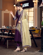Thumbnail for Yash Enterprise Purple Rayon Embroidery Party Wear Suit Set
