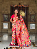 Thumbnail for Vedant Vastram Soft Litchi Silk Paithani Jacquard Saree - Pink - Dista