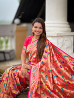 Thumbnail for Vedant Vastram Soft Litchi Silk Paithani Jacquard Saree - Pink - Dista