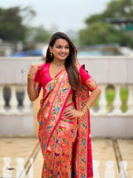 Thumbnail for Vedant Vastram Soft Litchi Silk Paithani Jacquard Saree - Pink - Dista