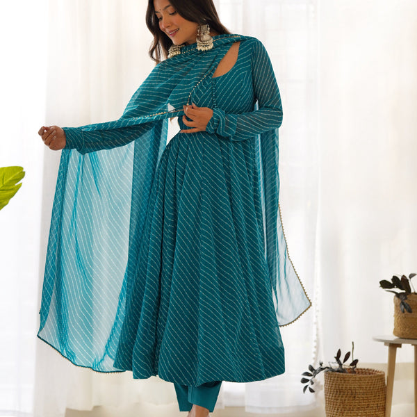 Lehenga Mart Wedding Wear Anarkali Suit With Dupatta - Rama - Distacart