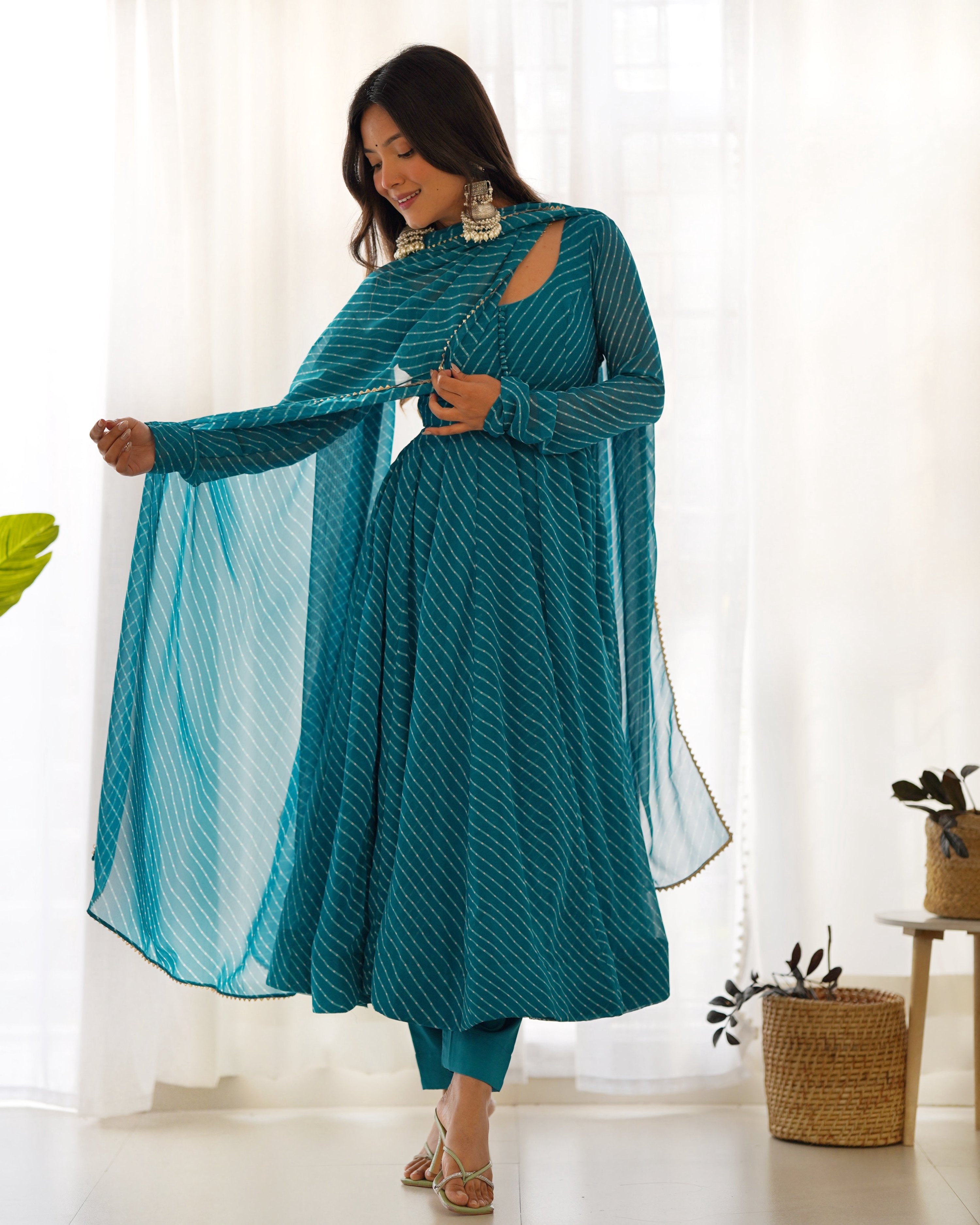 Lehenga Mart Wedding Wear Anarkali Suit With Dupatta - Rama - Distacart