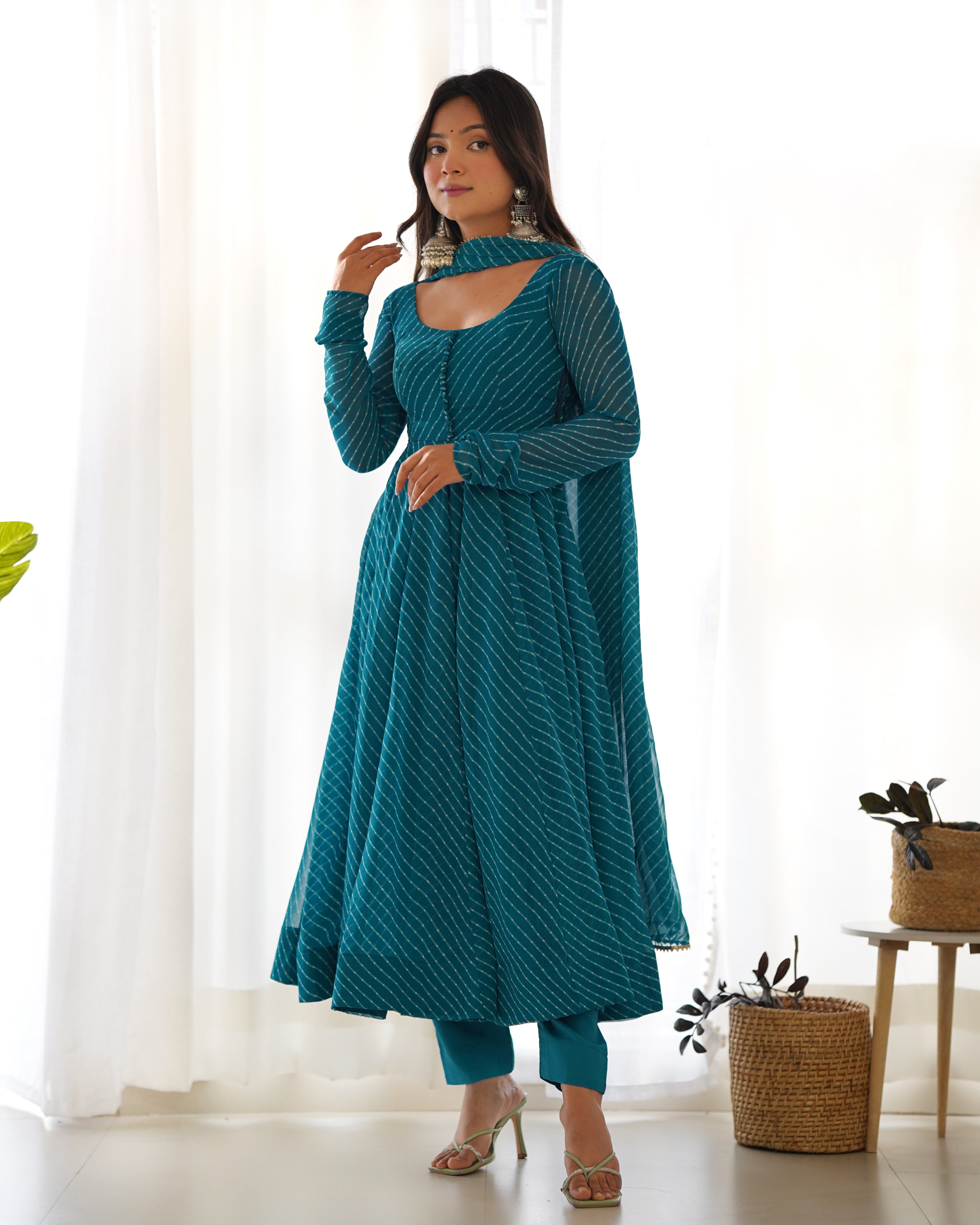 Lehenga Mart Wedding Wear Anarkali Suit With Dupatta - Rama - Distacart