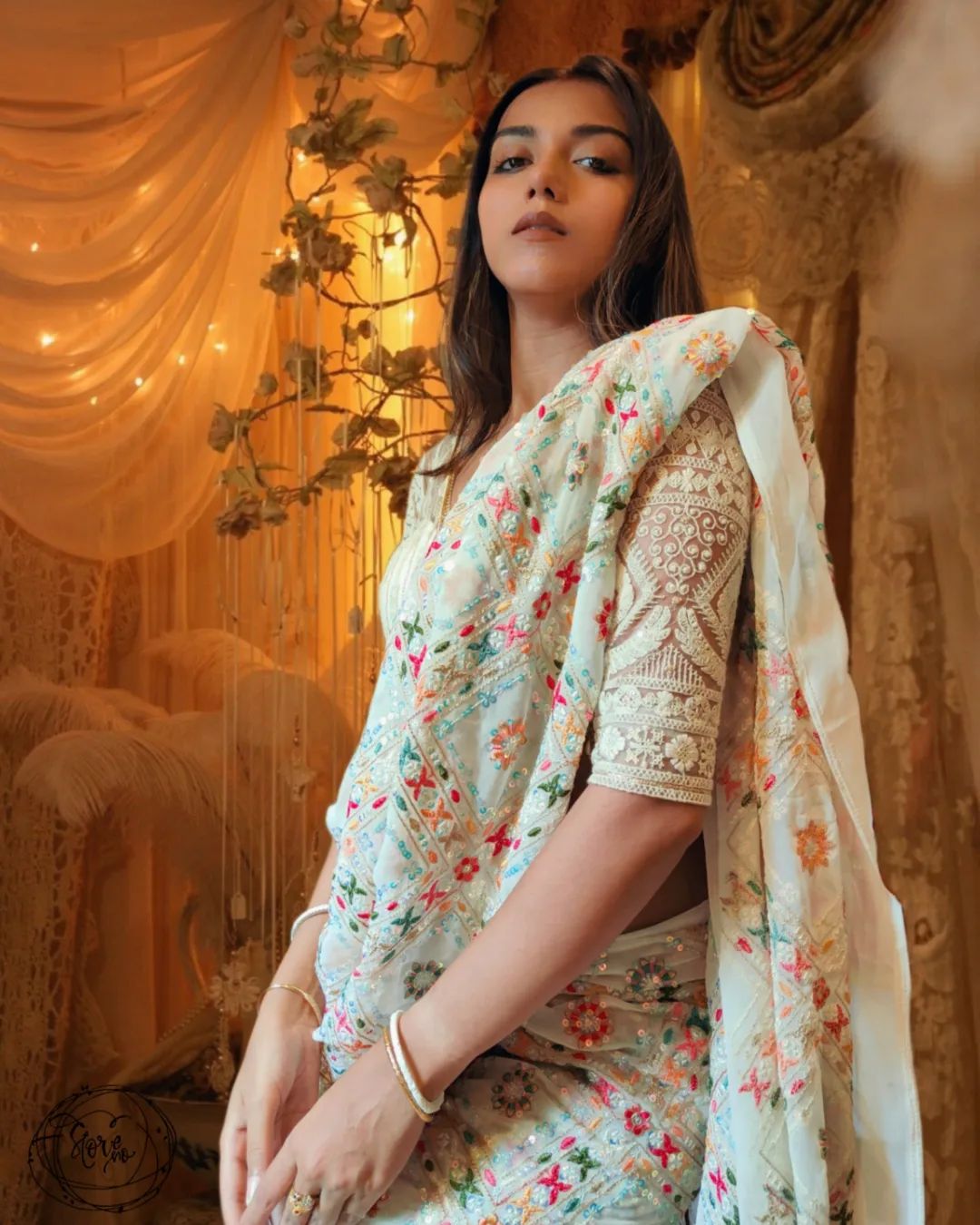 Teeya Creation Off White Color Georgette Embroidery Work Saree - Distacart