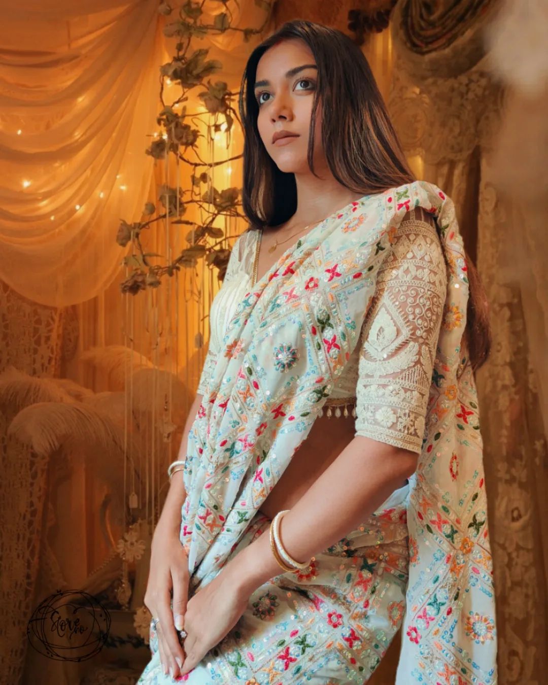 Teeya Creation Off White Color Georgette Embroidery Work Saree - Distacart