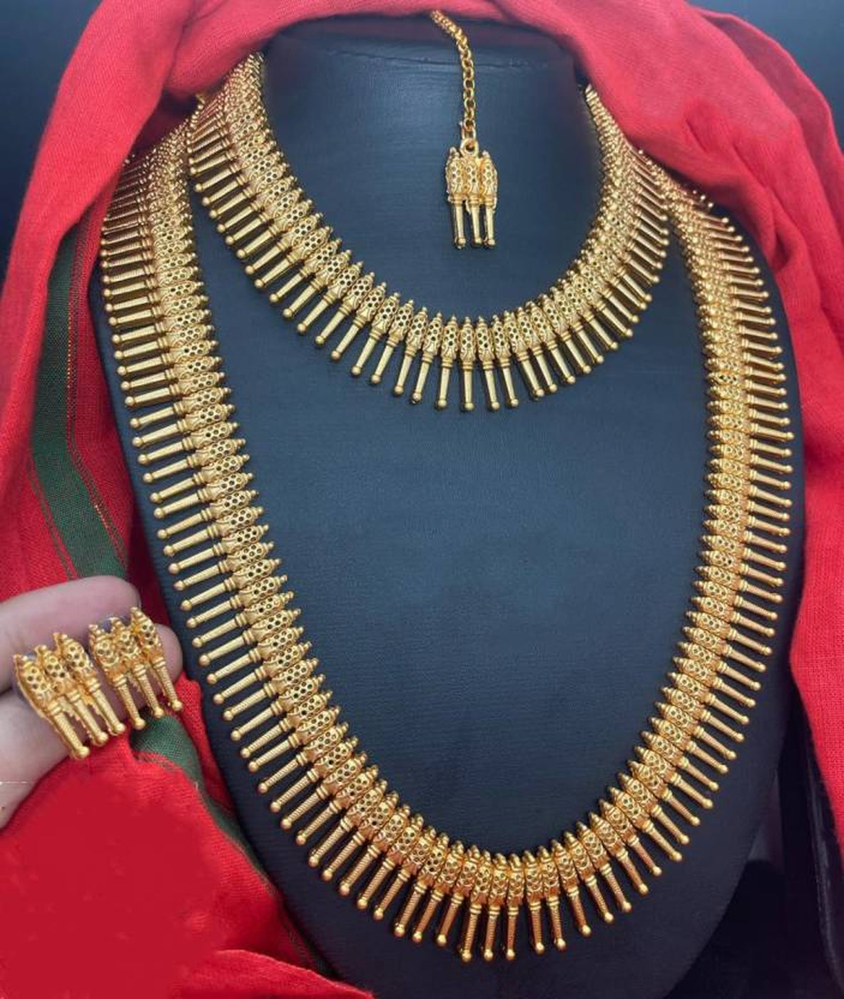 Jewel City Exquisite Gold Spike Necklace Set - Traditional Kerala Style Jewelry Collection