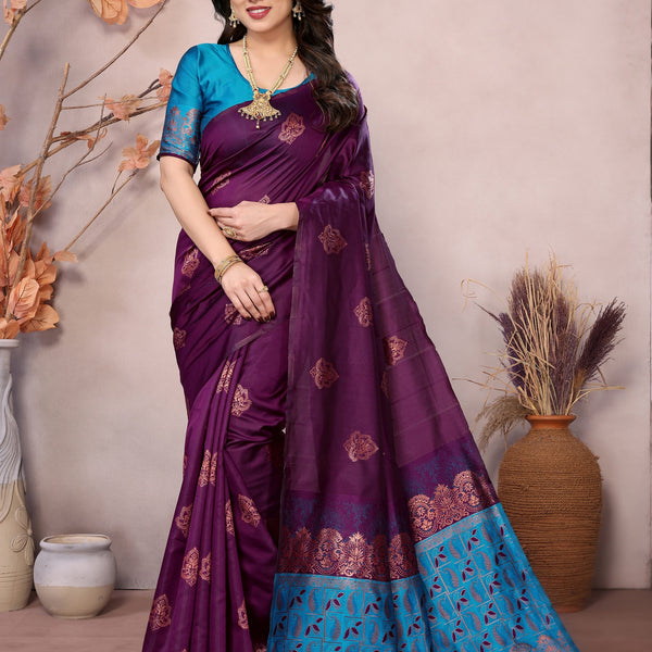 Vedant Vastram Soft Litchi Silk Kanjeevaram Saree - Wine - Distacart