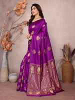 Thumbnail for Vedant Vastram Soft Litchi Silk Kanjeevaram Saree - Purple - Distacart