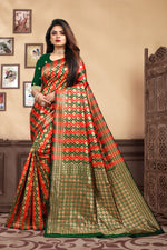 Thumbnail for Vedant Vastram Litchi Silk Designer Banarasi Saree - Bottle Green - Distacart