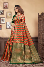 Thumbnail for Vedant Vastram Litchi Silk Designer Banarasi Saree - Bottle Green - Distacart