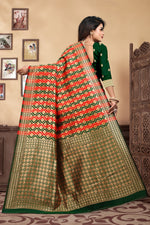 Thumbnail for Vedant Vastram Litchi Silk Designer Banarasi Saree - Bottle Green - Distacart