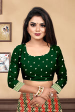 Thumbnail for Vedant Vastram Litchi Silk Designer Banarasi Saree - Bottle Green - Distacart