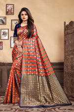 Thumbnail for Vedant Vastram Litchi Silk Designer Banarasi Saree - Navy Blue - Distacart