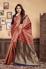 Thumbnail for Vedant Vastram Litchi Silk Designer Banarasi Saree - Navy Blue - Distacart