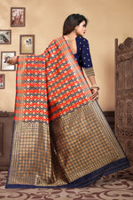 Thumbnail for Vedant Vastram Litchi Silk Designer Banarasi Saree - Navy Blue - Distacart