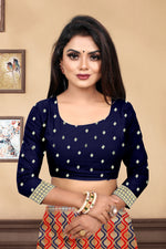 Thumbnail for Vedant Vastram Litchi Silk Designer Banarasi Saree - Navy Blue - Distacart