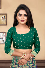 Thumbnail for Vedant Vastram Litchi Silk Designer Banarasi Saree - Rama - Distacart
