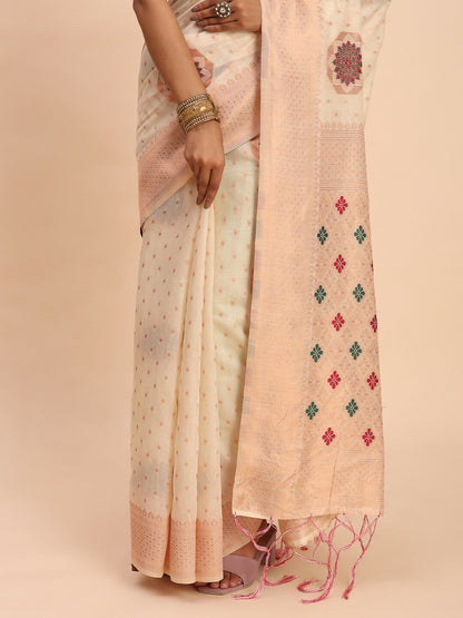 Shree Shyam Fashion Linen Cotton Off White Saree - Distacart