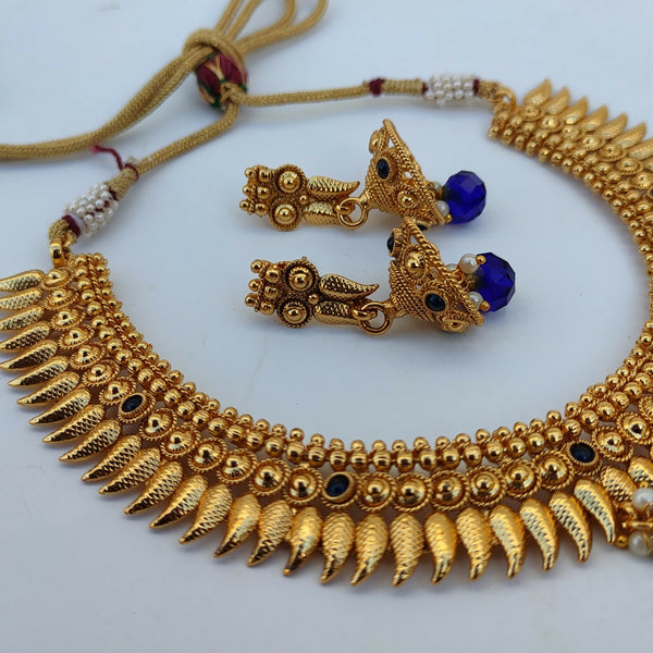 Metallic Necklace set with Blue Agate Stones - Distacart