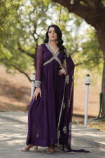 Thumbnail for Aastha Fashion Women's Purple Faux Blooming Embroidery Zari Sequins-work Gown with Dupatta - Distacart