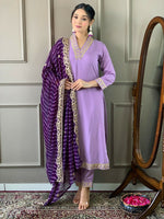 Thumbnail for Partywear Designer Viscose Silk Blend Purple Stitched Suit With Dupatta - Tanisha - Distacart