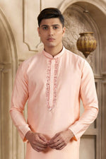 Thumbnail for Raivat Ethnic Banarasi Art Silk Mirror Work Kurta Pajama In Pink Colour