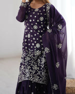 Thumbnail for Joban Fashion Deep Plum Sharara Georgette Thread with Sequins work