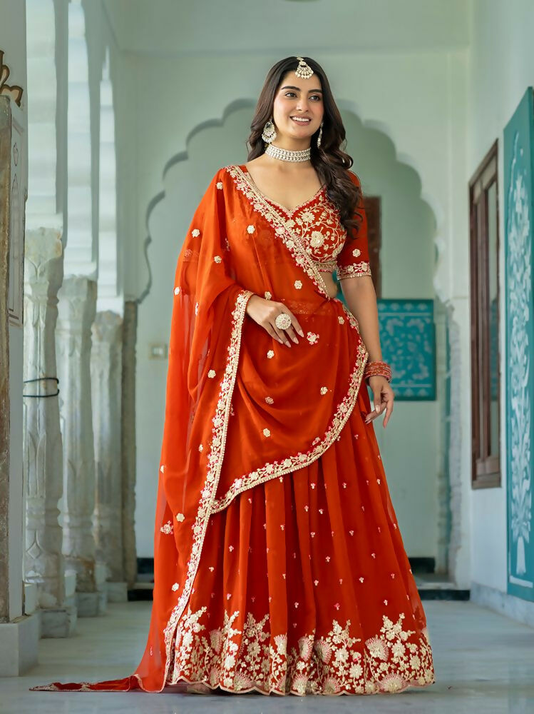 Lehenga Mart Rust Designer Wedding Wear Lehenga Choli - Dista