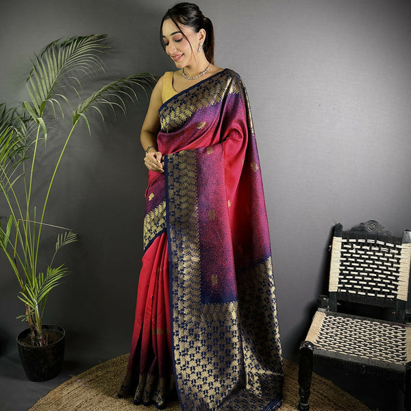 Joban Fashion Red Handloom Silk Ikkat Saree