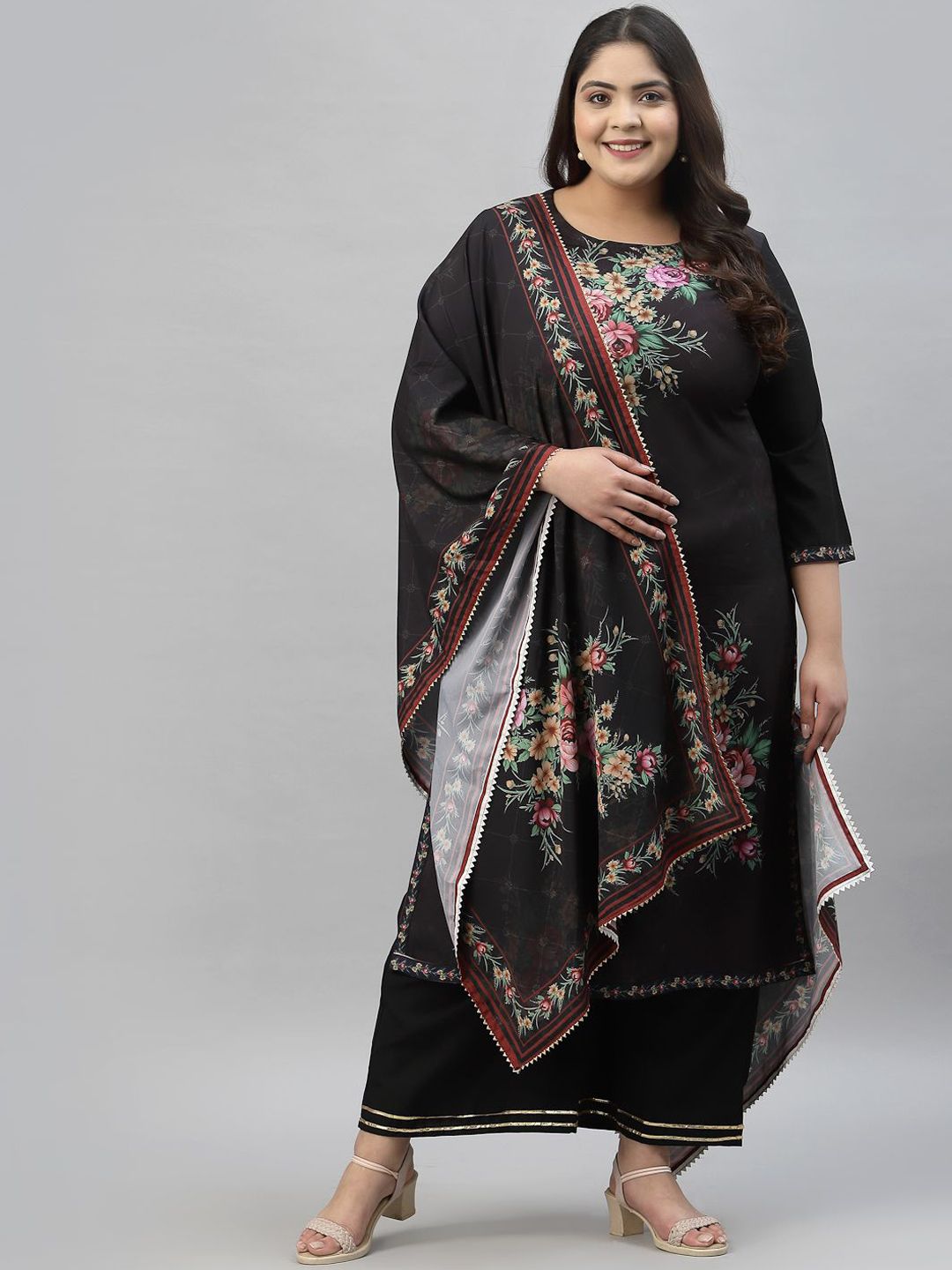 Sztori Plus Size Floral Printed Regular Straight Kurta with Palazzos & With Dupatta - Distacart