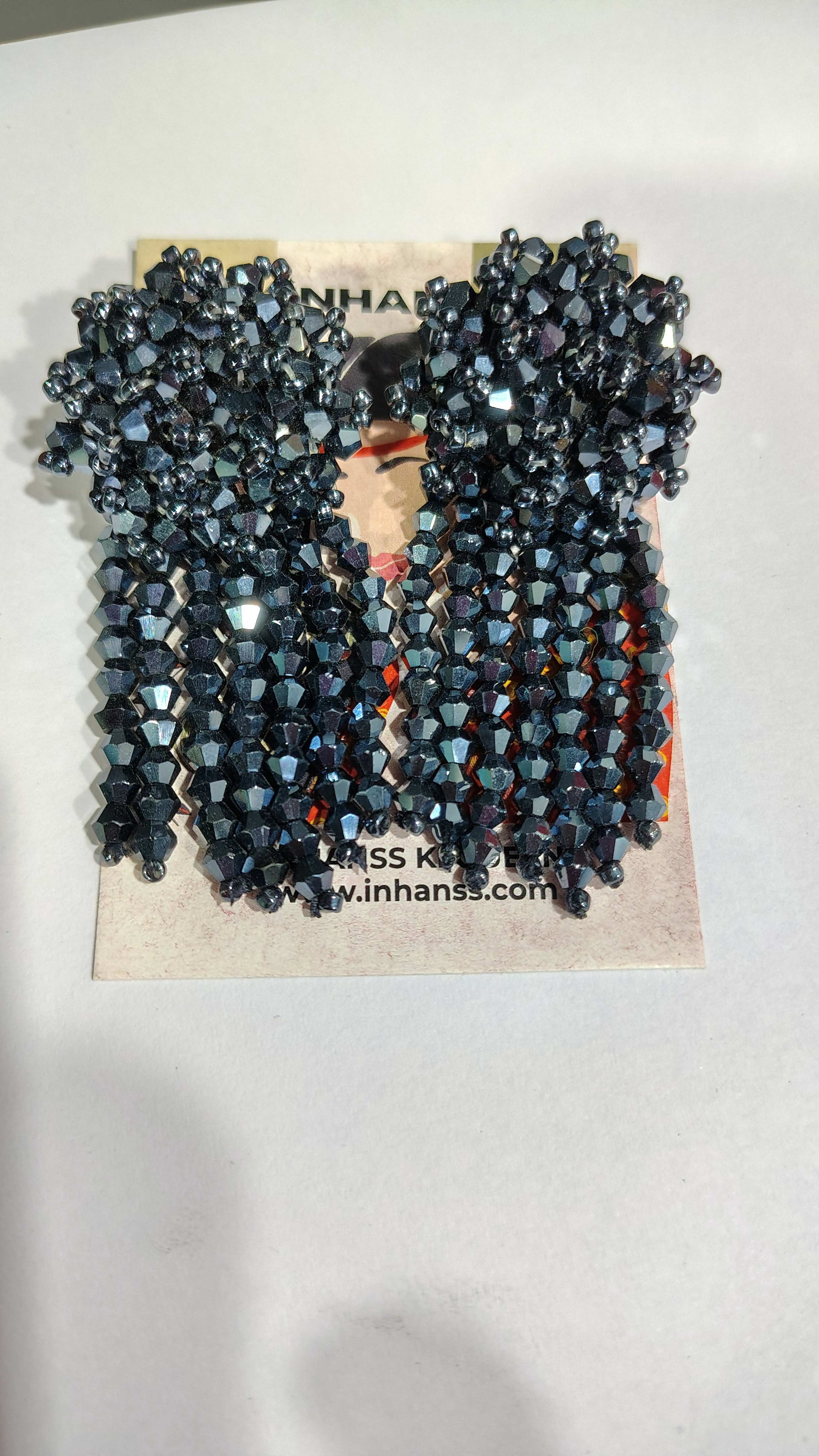 Inhanns Handmade Crystal Water Fall Earrings - Short - Navy Blue - Distacart