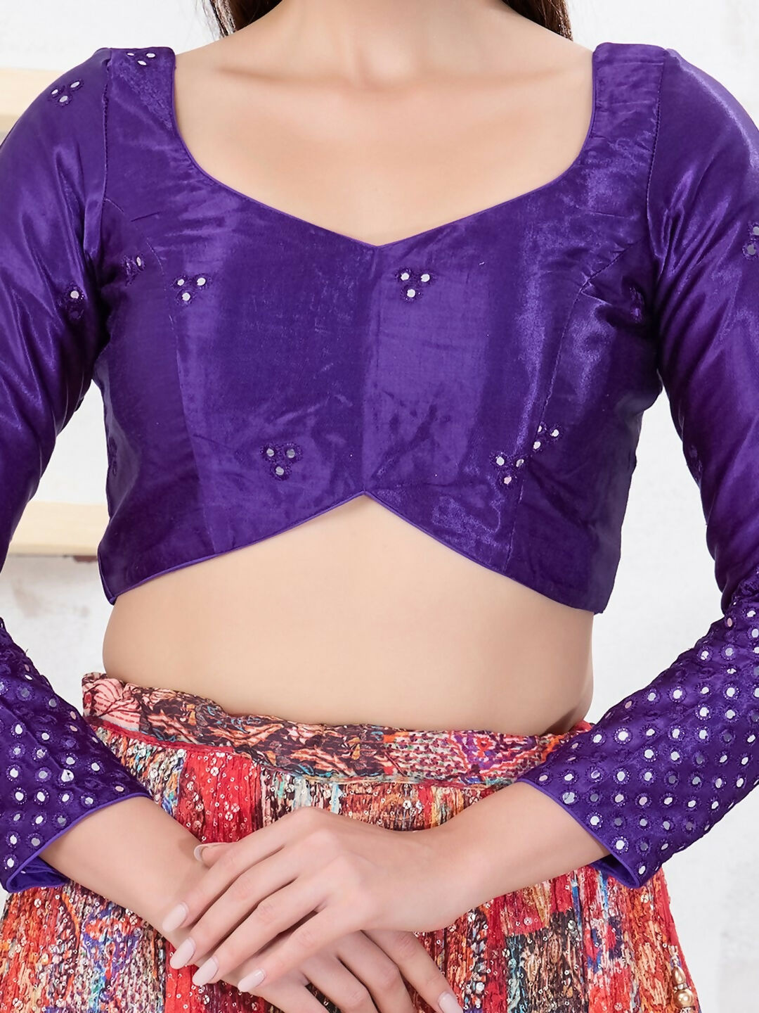 Joban Fashion Brinjal Gajji Silk Elbow Sleeveless Back Open Blouse