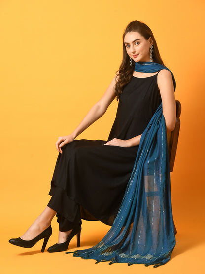 Myshka Women's Black Solid Anarkali Party Kurta Set With Dupatta - Distacart