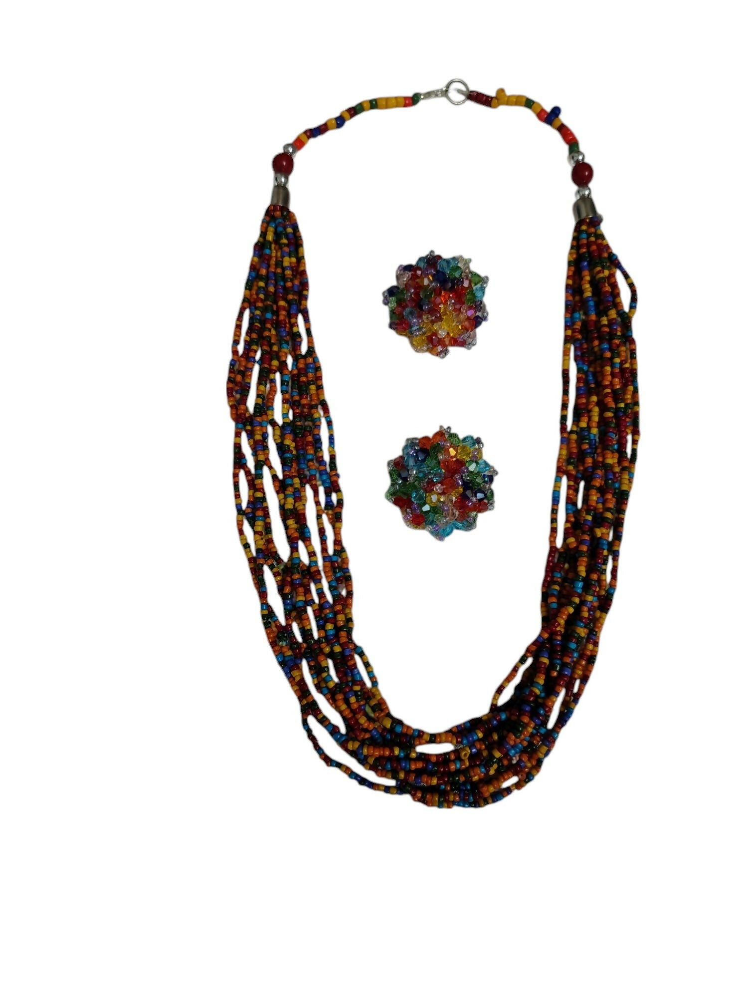 Inhanns Bloom Handmade Beaded Necklace With Earrings - 12 Layers - Multicolor Necklace Set - Distacart