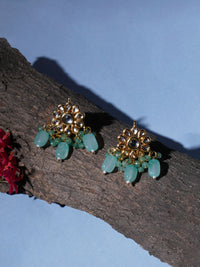 Thumbnail for Mint Stone Kundan Earrings (Gold) - Ruby Raang - Distacart