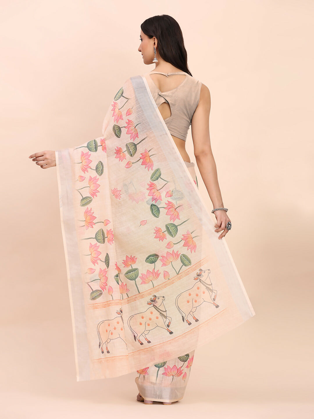 Astita Linen Cotton Peach Saree