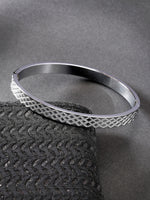 Thumbnail for NVR Men's Set of 2 Rhodium-Plated Stainless Steel Kada Bracelet - Distacart