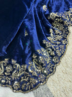 Thumbnail for Joban Fashion Royal Blue 9000 Velvet Party Wear Sarees - Distacart