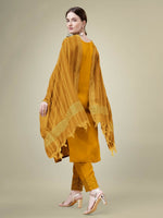 Thumbnail for Jyoti Fashion Women's Mustard Cotton Blend Embroidery & Sequence work Kurta with Trouser & Dupatta - Distacart