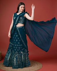 Thumbnail for Teal Georgette Sequence Embroidered Lehenga Choli with Dupatta - Tanya - Distacart